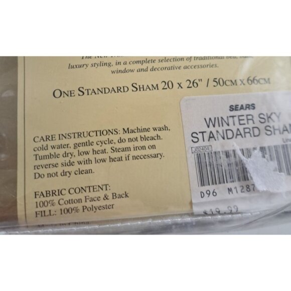 NEW Quilted Pillow Sham Winter Sky Blue White Hand Pieced Star Standard Sears - Picture 3 of 5